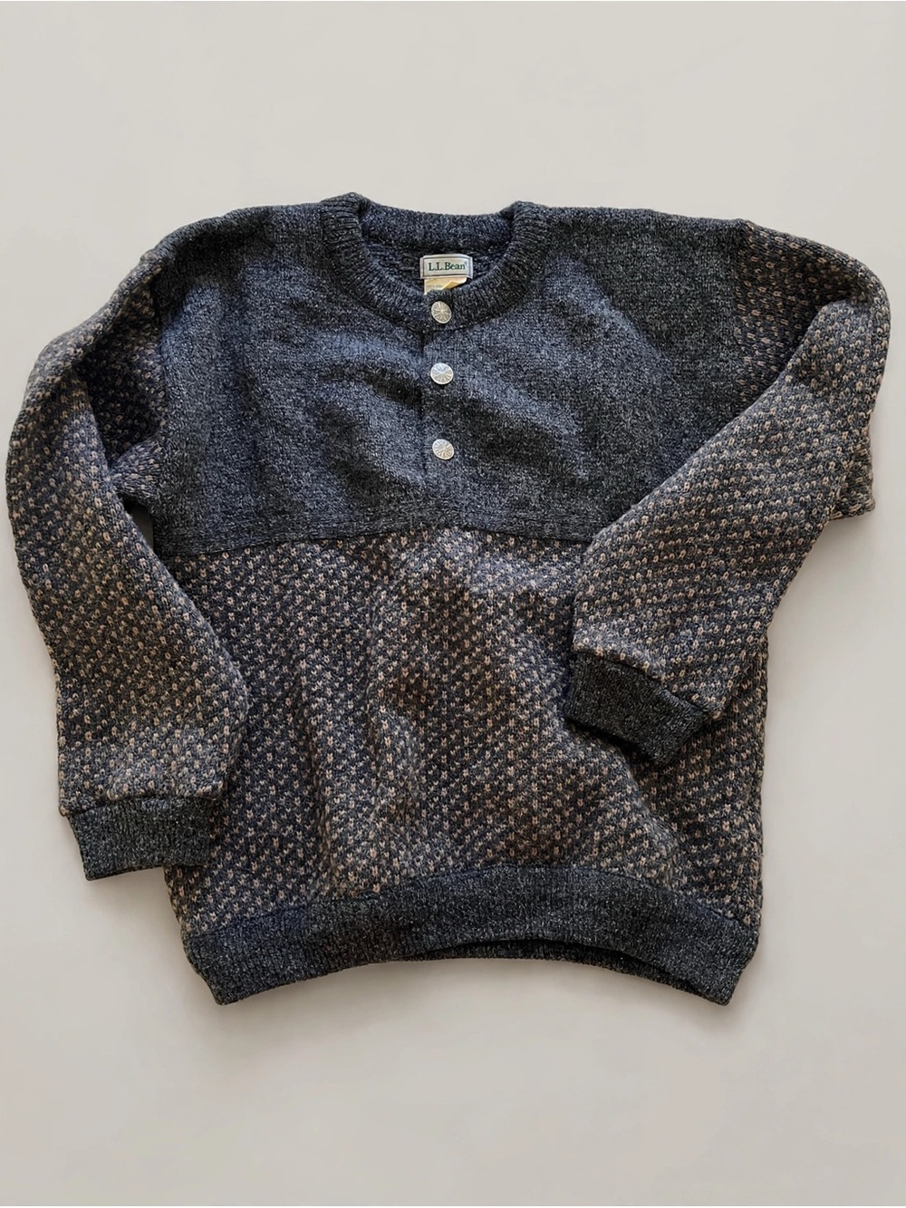 L.L. Bean Vintage Men's Dark Gray Wool Crewneck Henley Sweater